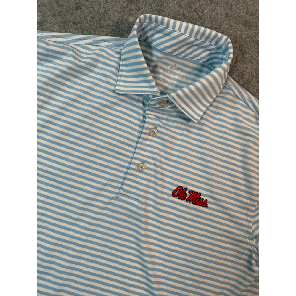 Southern Tide Ole Miss Rebels Polo Shirt Mens Small Blue White Striped Golf S
